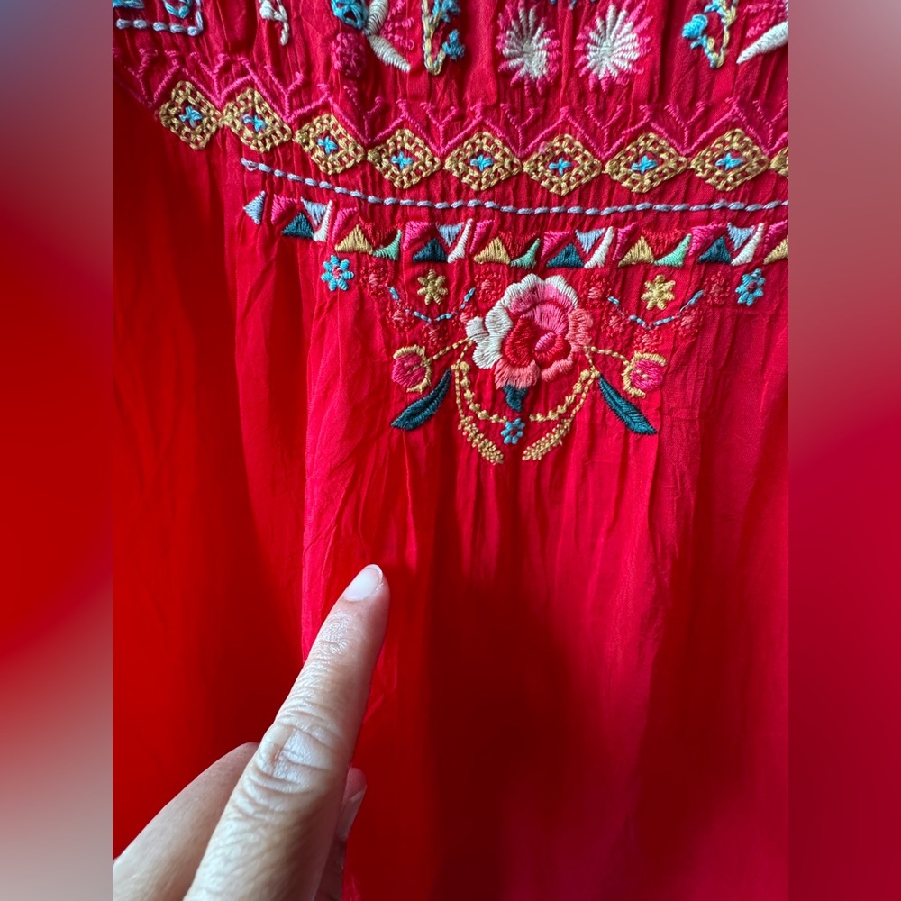 Johnny Was Embroidered Boho Tunic Top Red Cupra Rayon Size S - Picture 13 of 16
